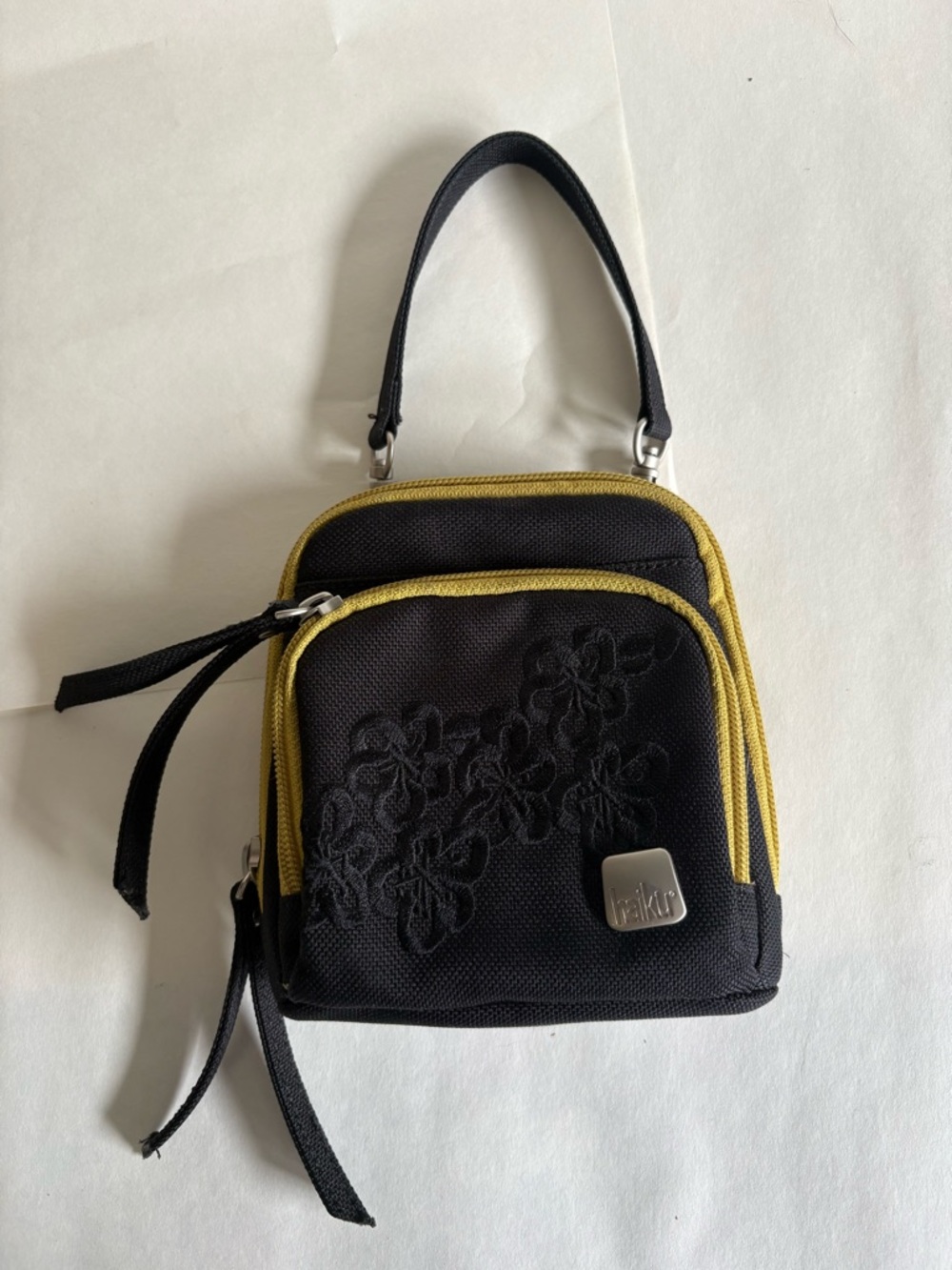 Haiku Black & Chartreuse Accent Women's mini bag with Floral Embroidery